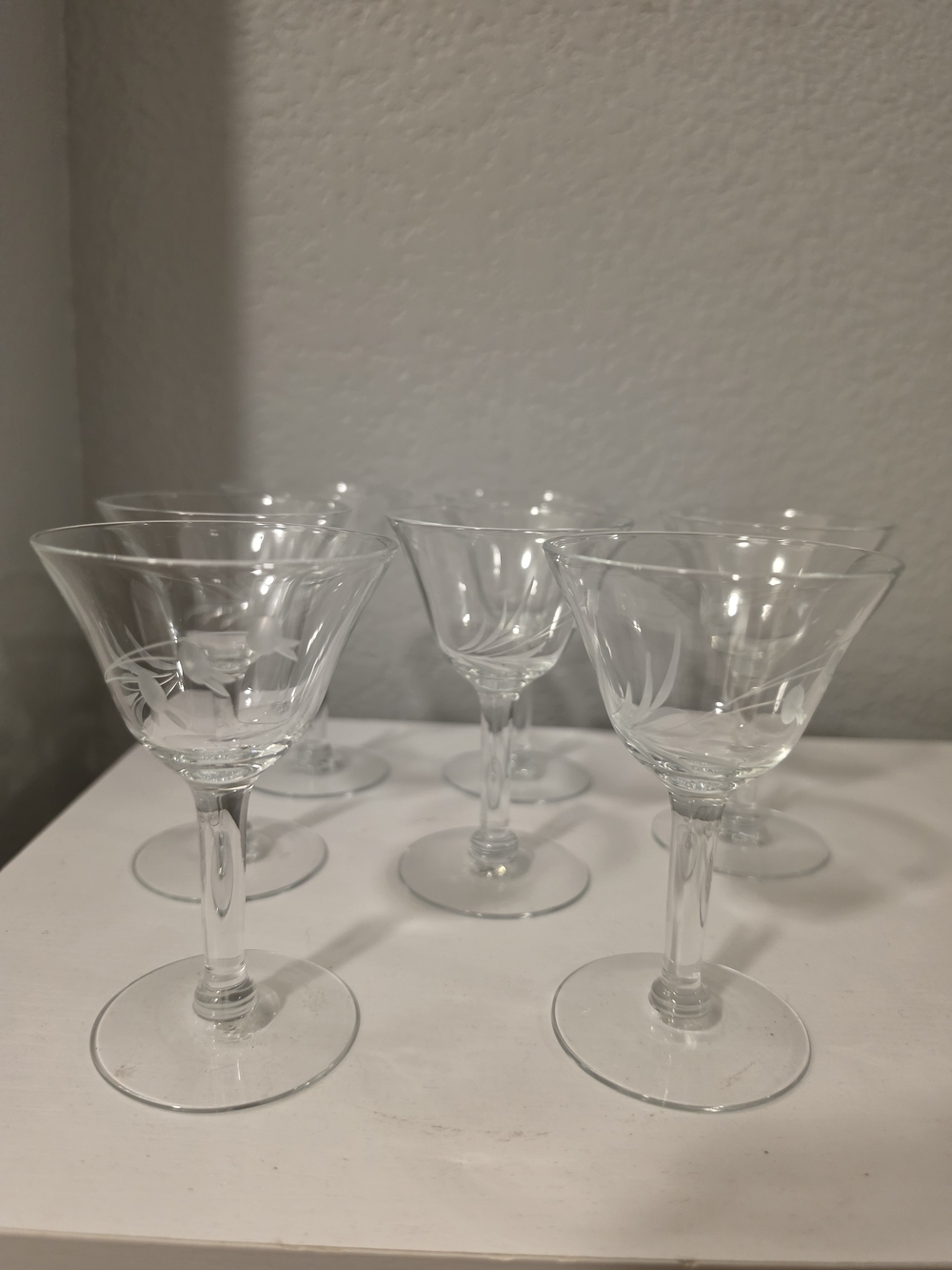 Vintage Clear Etched Crystal Cordial Glasses - Set of 7